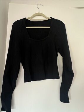 La Ligne Black Scoop-Neck Ribbed Long-Sleeve Top